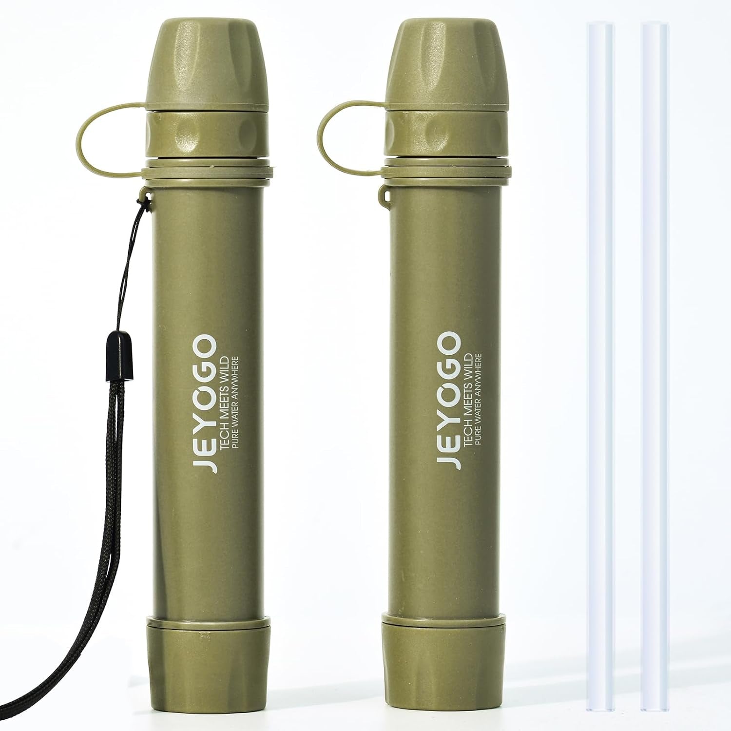 Survival Water Filter Straw - Portable Personal Water Purifier for Hiking, Camping & Bug Out Bag | Tactical Emergency Preparedness Gear, Wilderness Backpacking & Life Saving Equipment(2, Green)