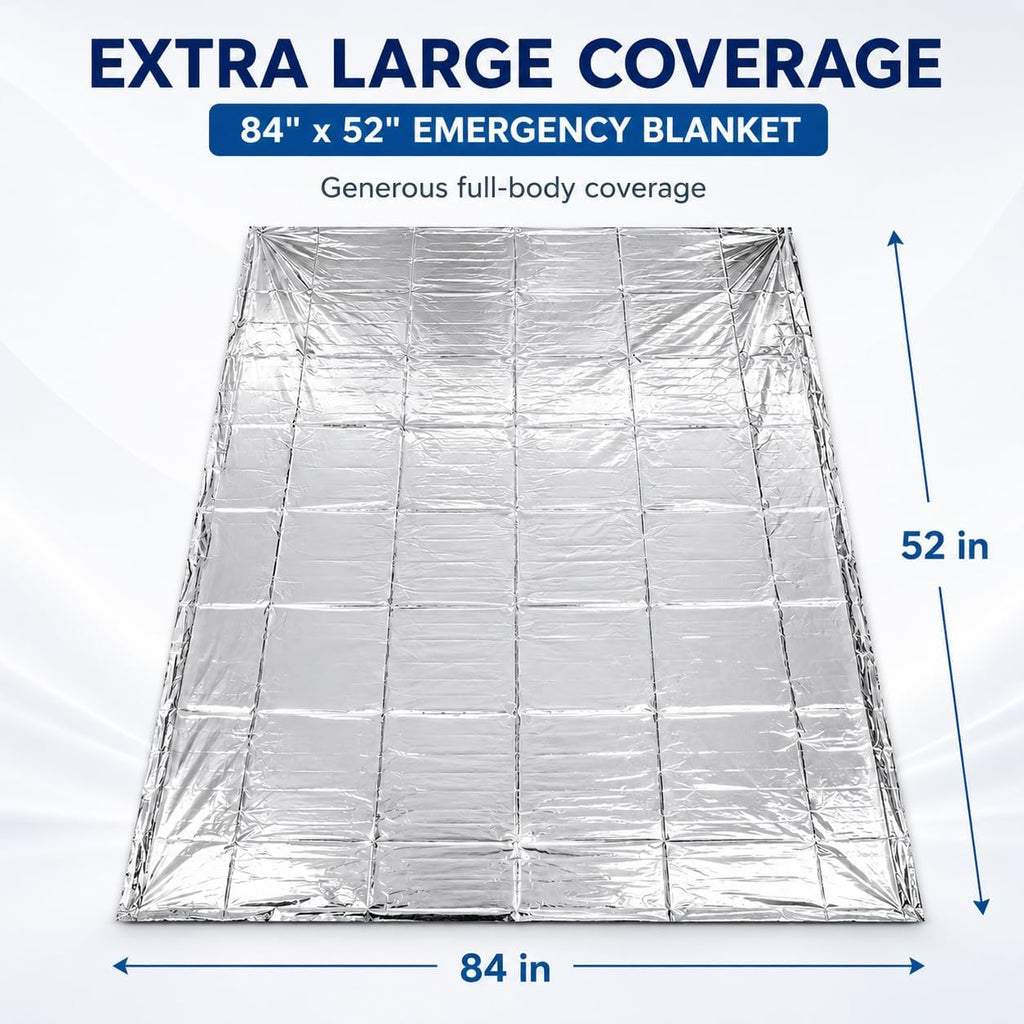 Lot of 50 Emergency Mylar Blankets - 84" X 52" | Mylar Emergency Blankets, Survival Foil Thermal Blankets for First Aid Kits, Camping, Hiking, Travel & Outdoor Preparedness