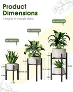 3 Pack Plant Stand Indoor Adjustable, Metal Modern Indoor Plant Stand, Heavy Duty Single Plant Stands Outdoor Corner, Stable Plant Holder Indoor Stand, Fits 8 to 12 Inches Pots, Black