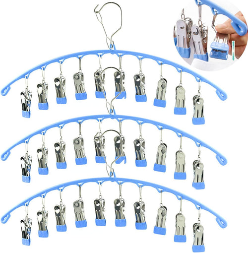 3Pack Legging Organizer for Closet,Upgrade Skirt Pants Hangers with Clips, Metal Yoga Pants Hangers 10 Clips,Space Saving Closet Organizers Rubber Coated Organizers Leggings Hanger(Blue)