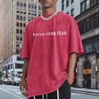 Christian Faith over Fear Shirt for Men Jesus Religious Shirts Oversized Graphic Tees Acid Wash God T-Shirt