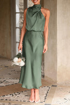 Women'S 2026 Summer Satin Dress Elegant Sleeveless Mock Neck Cocktail Party Maxi Dresses
