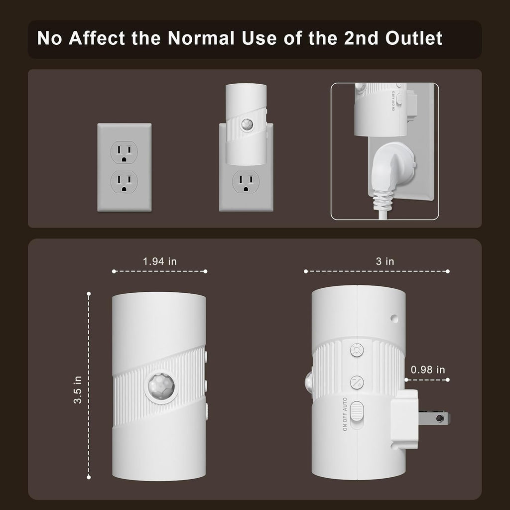 Motion Sensor Light Indoor, Night Lights Plug into Wall, Motion Sensor & Dusk to Dawn Sensor, 3 Light Modes, Dimmable Night Light for Bedroom Bathroom Hallway Kitchen Stairs (White, 2 Pack)