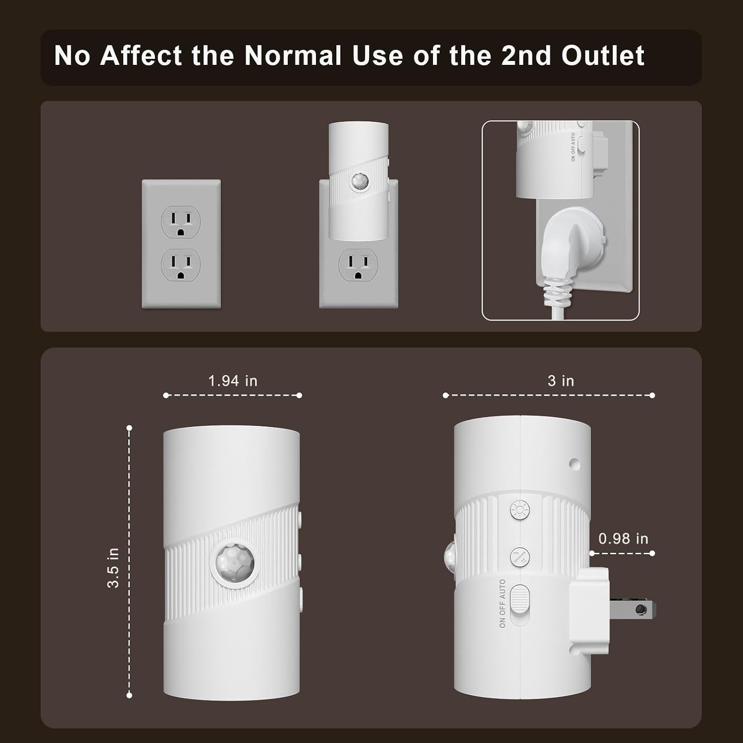 Motion Sensor Light Indoor, Night Lights Plug into Wall, Motion Sensor & Dusk to Dawn Sensor, 3 Light Modes, Dimmable Night Light for Bedroom Bathroom Hallway Kitchen Stairs (White, 2 Pack)