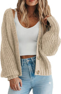 Women'S Chunky Knit Open Front Cardigan Sweaters Fall Outfits | V Neck Button Loose Short Cardigan Outerwear Coats, Slouchy Drop Shoulder Loose Cute Sweaters, Fall Clothes for Work & Office