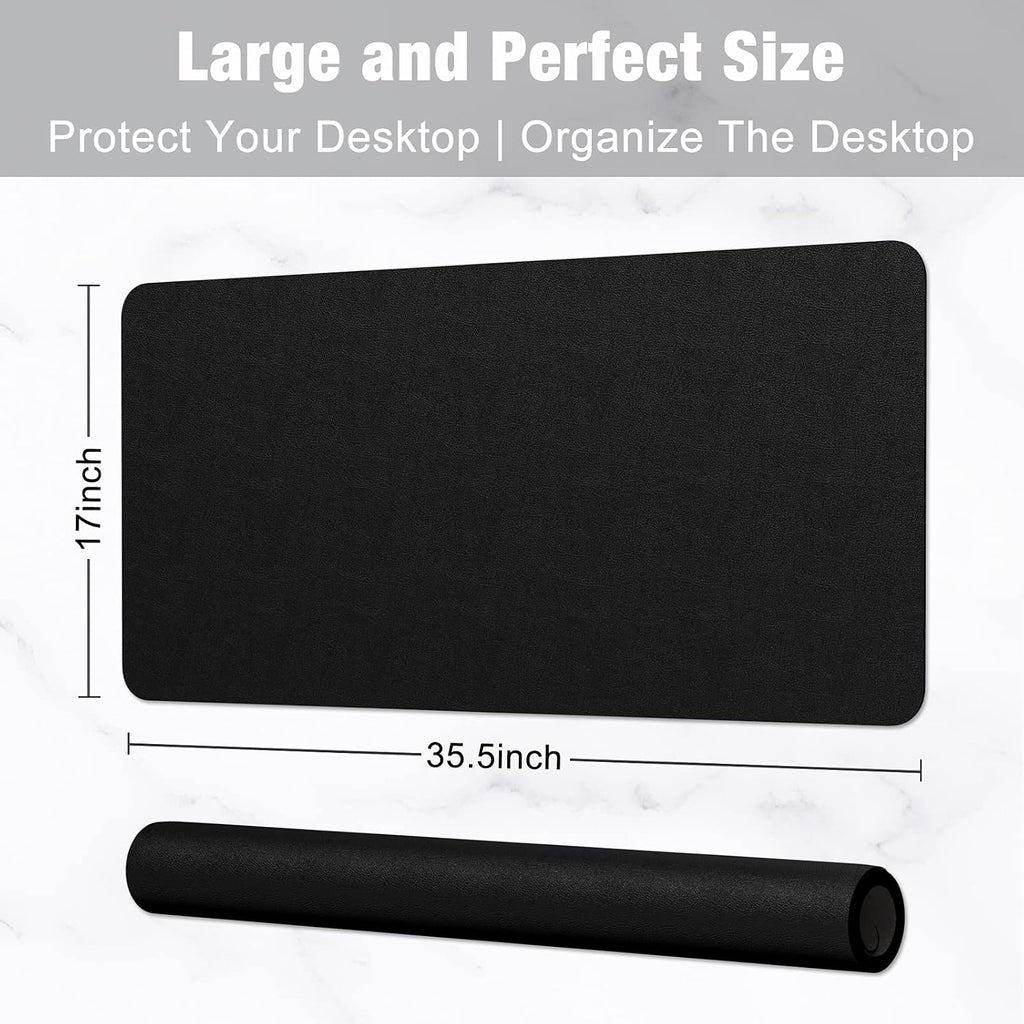 Desk Pad, 35.5" X 17" PU Leather Desk Mat, XXL Extended Mouse Pad, Waterproof Desktop Blotter Protector, Non-Slip Ultra Thin Large Laptop Keyboard Writing Mat for Office Home, Black