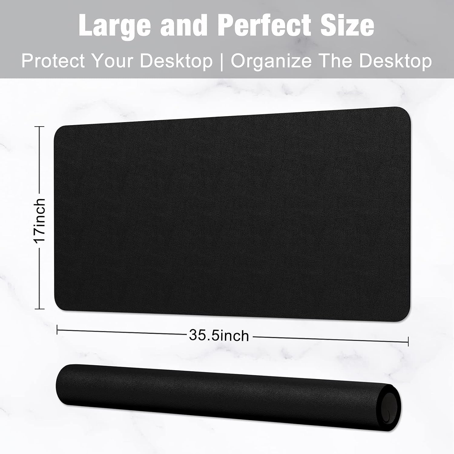 Desk Pad, 35.5" X 17" PU Leather Desk Mat, XXL Extended Mouse Pad, Waterproof Desktop Blotter Protector, Non-Slip Ultra Thin Large Laptop Keyboard Writing Mat for Office Home, Black