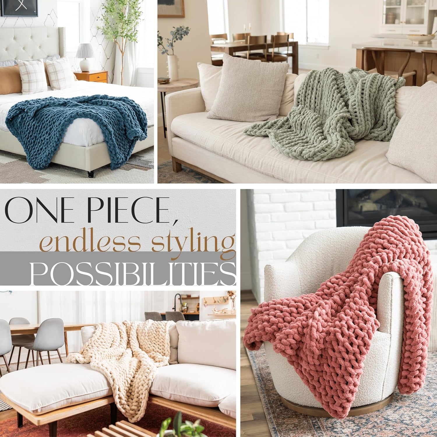 Chunky Knit Throw Blanket 50X70, Graphite Gray Chenille Throw Blanket for Couch Bed Sofa, Soft Fluffy Cable Knit Blanket, Oeko-Tex Certified, Machine Washable
