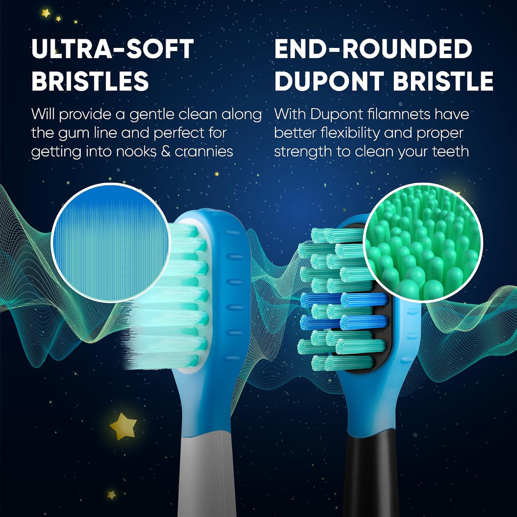 Kids Electric Toothbrush with Sonic Motor, 5 Cleaning Modes, Smart Timer, Rechargeable Wireless Charging, Soft Bristle Replacement Brush Heads for Ages 3 and Up
