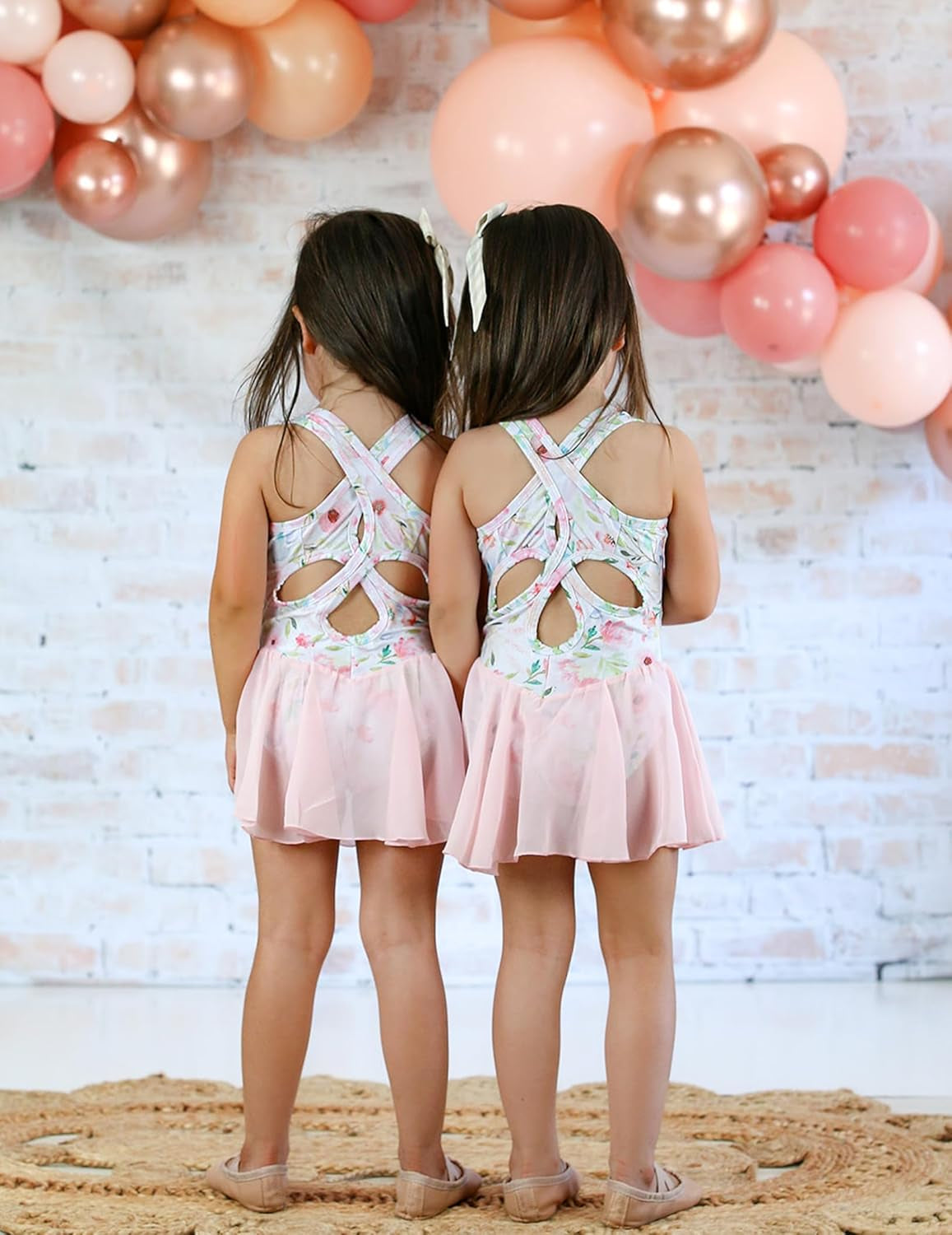 Girls Hollow Back Ballet Leotard with Skirt Sleeveless Dance Dress | Kid Girls, Solid Leotard with Hollow Back Criss-Cross Straps, Flowy Chiffon Skirt 3-11 Y