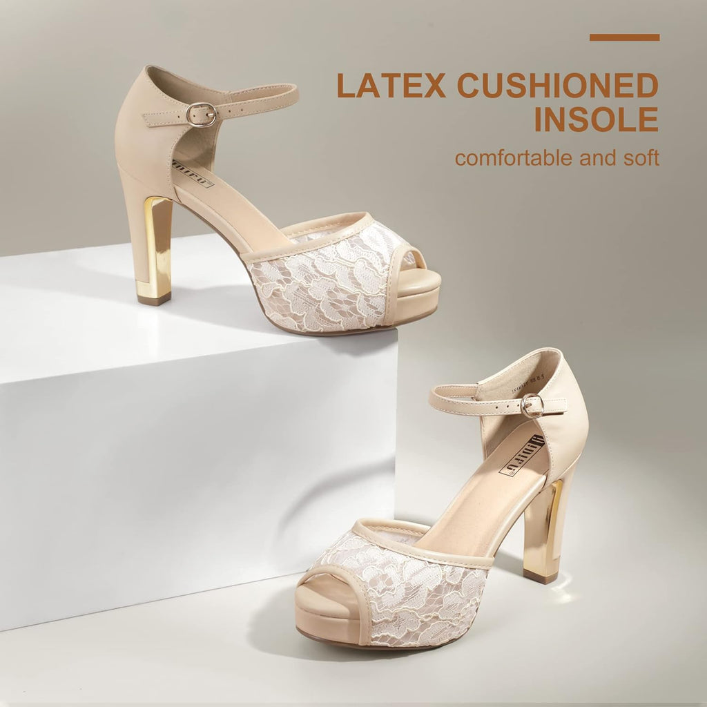 Women'S Platform Peep Toe Chunky High Heels | IN4 Mary Heeled Sandals Dress Wedding Bridal Party Shoes for Women Bride Bridesmaid
