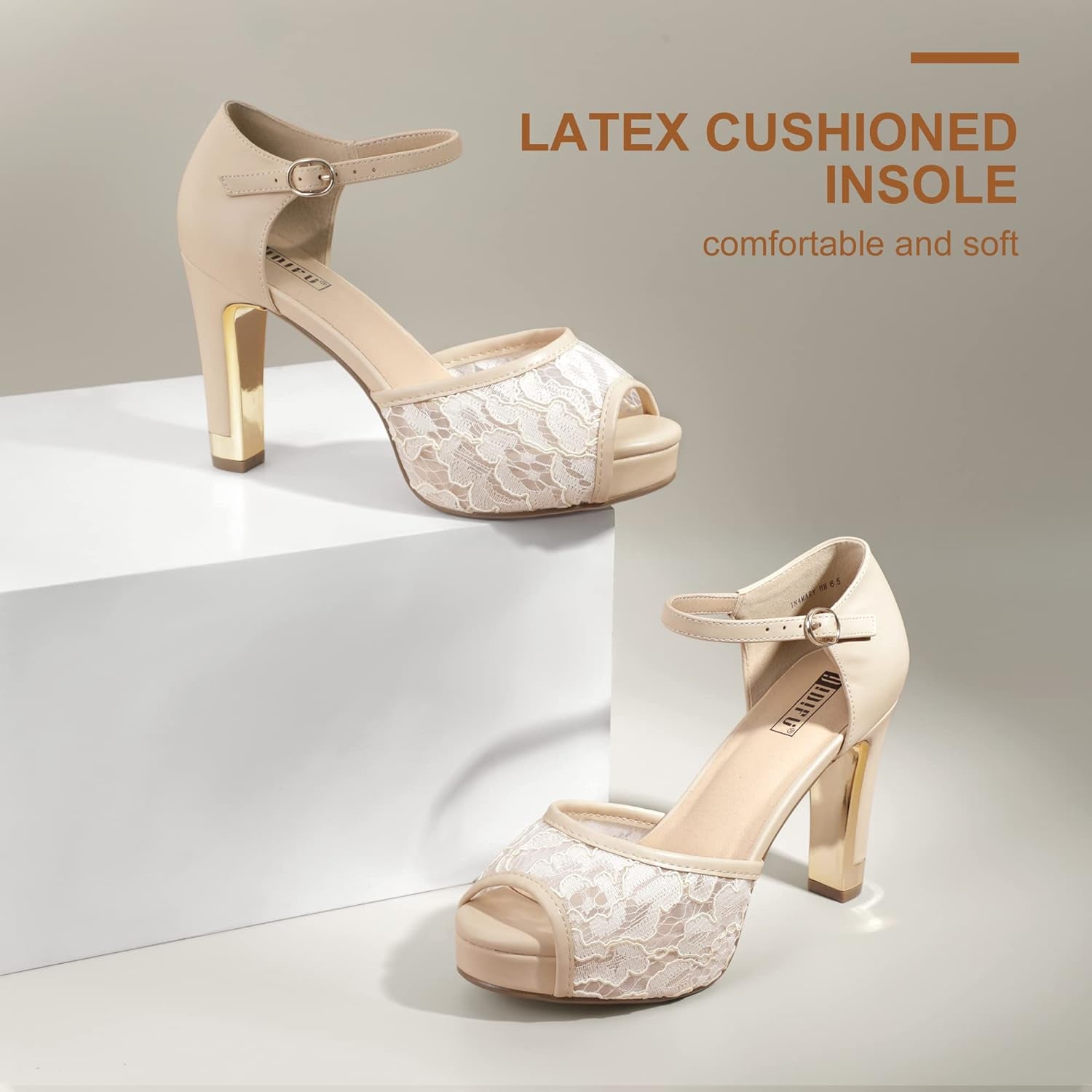 Women'S Platform Peep Toe Chunky High Heels | IN4 Mary Heeled Sandals Dress Wedding Bridal Party Shoes for Women Bride Bridesmaid