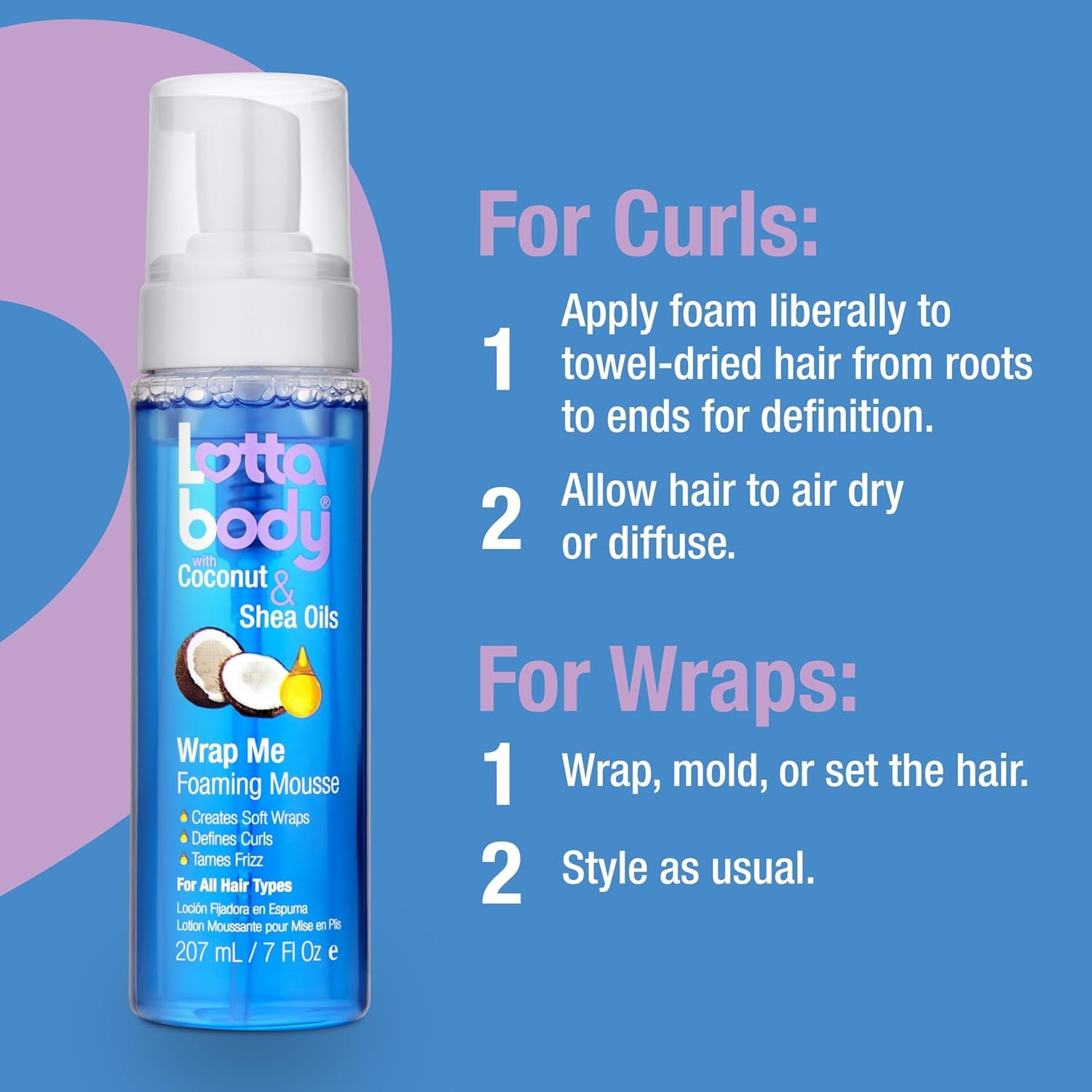 Wrap Me Foaming Mousse with Coconut & Shea Oils, Lightweight Moisture-Rich Curl-Defining & Frizz-Control Styling Mousse for Natural Curly, Coily & Relaxed Hair, 7 Oz