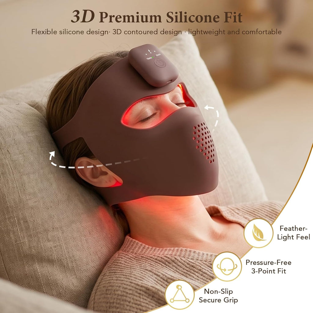 4D Red Light Mask for Face with Red & Blue Light Modes, Cordless Rechargeable LED Face Mask, Dual Controllers, 10/15 Min Timer for Daily Use