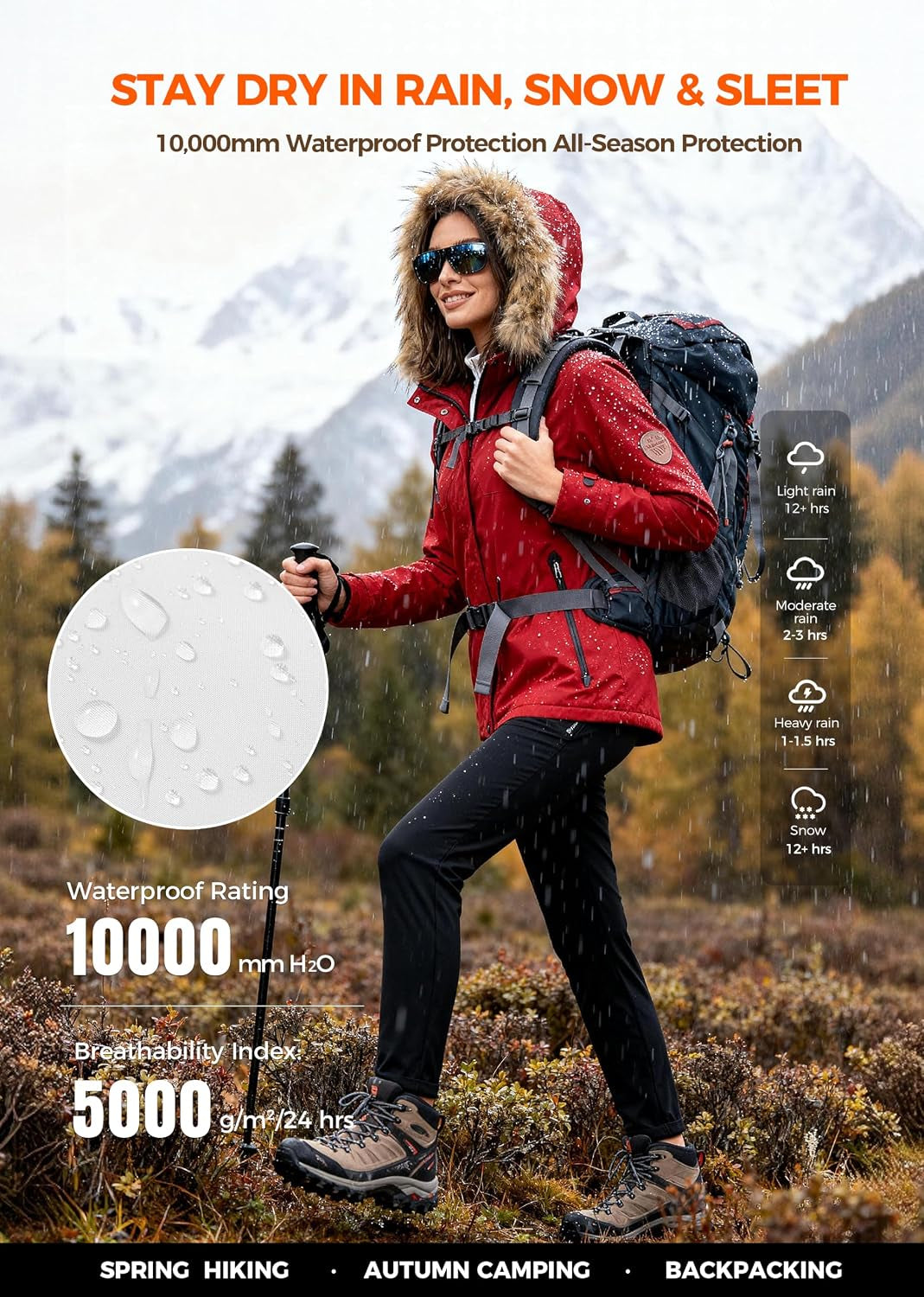 Women'S Waterproof Ski Jacket Fleece Lined Snow Jackets Winter Coat | 10,000Mm Waterproof Snowboard Jacket, Breathable 5000G, 4 Pockets, Windproof Hooded Insulated for Skiing, Hiking, Commute