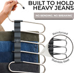 Pants Hangers Space Saving - 2 Pack - Non-Slip Multi-Layer Space Saving Hangers - Multifunctional Clothing Rack for Closet Storage - Ideal for Jeans, Trousers, Skirts, Scarves & Slacks (Black)