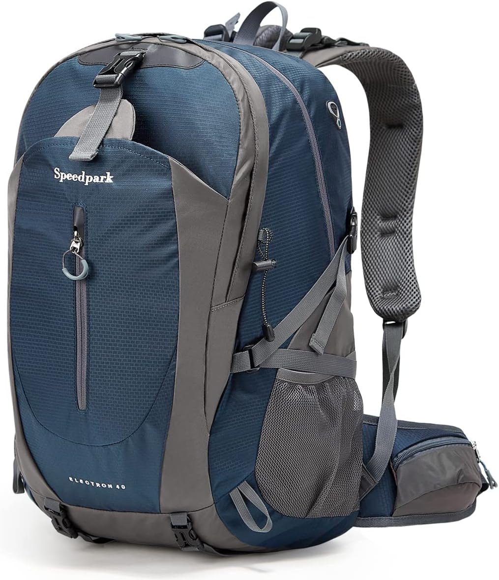 40L Hiking Backpack, Lightweight Camping Daypack with Rain Cover | Water-Resistant Rip-Stop Nylon, Multi-Pockets, Survival Whistle. Ideal for Men, Women, Travel, Trekking