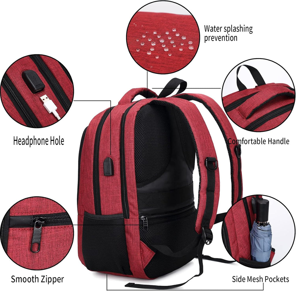Travel Laptop Backpack anti Theft Backpacks with USB Charging Port, Travel Backpacks Business Work Bag 15.6 Inch College Computer Bag for Men Women, Red