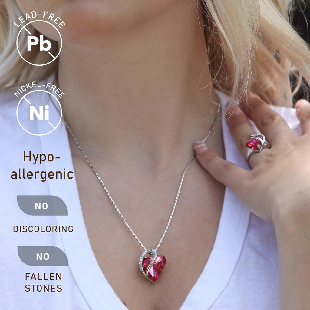 Gift Necklaces for Women, Infinity Love Birthstone Heart Crystal Pendant, Birthday Anniversary Jewelry for Wife, Mom, and Her, Silver Plated, 18" + 2" Adjustable Chain