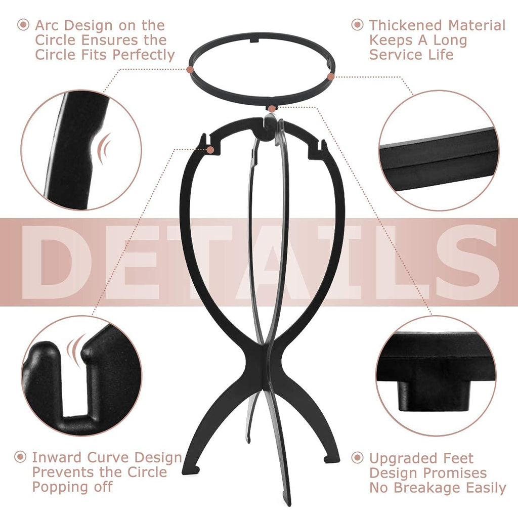 Wig Head Stand for Travel, Wig Drying Stand, Black, 2 Packs | Easy Assembly, Fast Air Drying, Travel Portable, Shape Retention, Versatile Display