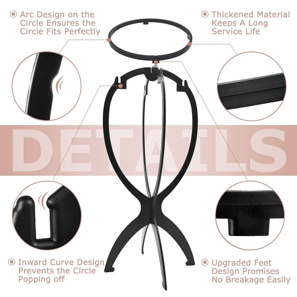 Wig Head Stand for Travel, Wig Drying Stand, Black, 2 Packs | Easy Assembly, Fast Air Drying, Travel Portable, Shape Retention, Versatile Display