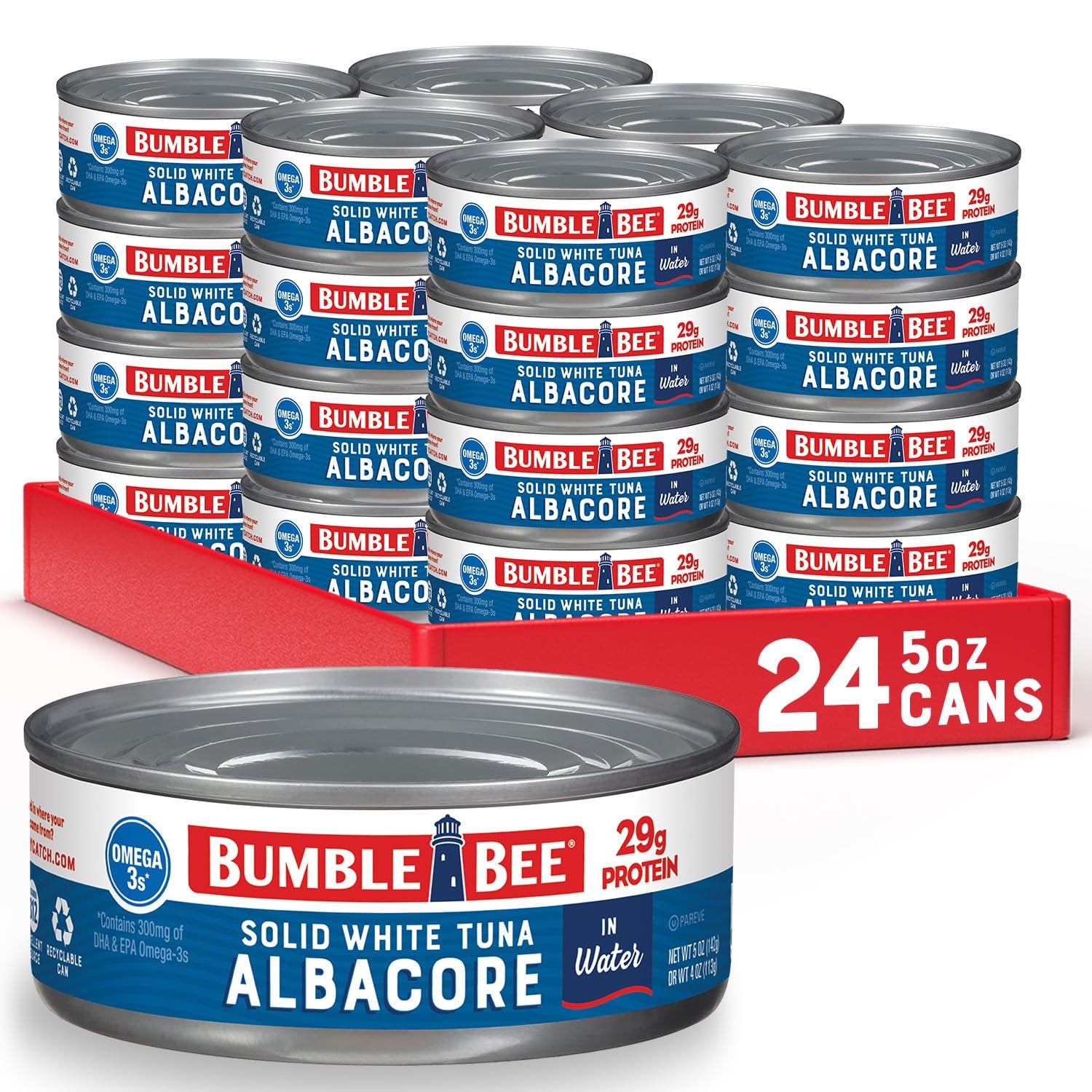 Solid White Albacore Tuna in Water, 5 Oz Can (Pack of 24) - Wild Caught Tuna - 29G Protein per Serving, High in Omega-3S - Non-Gmo Project Verified, Gluten Free, Kosher