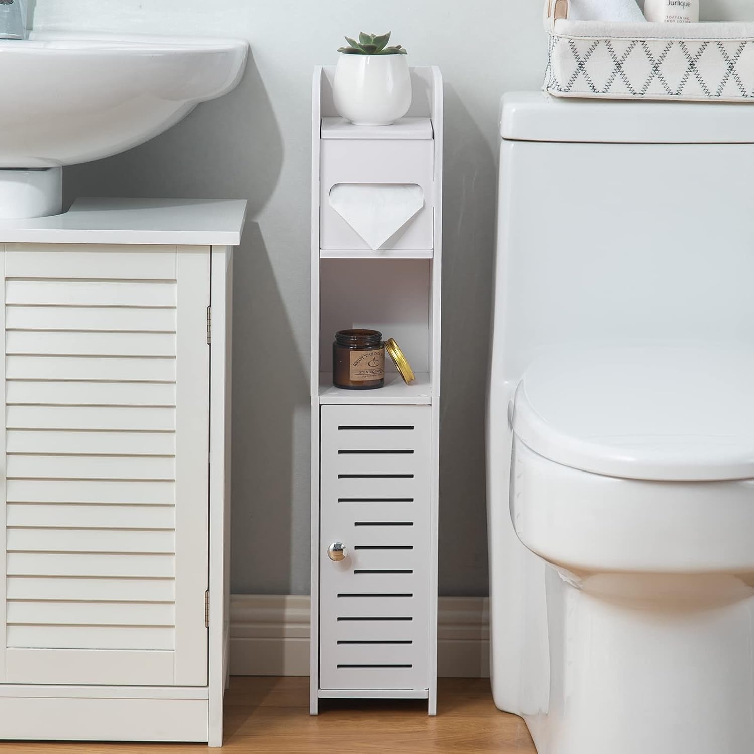 Toilet Paper Holder Stand: Small Bathroom Cabinet Storage for Small Spaces