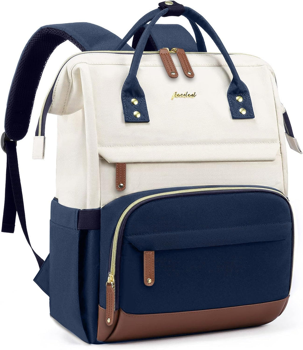 Laptop Backpack for Womem Work Bags: 17.3 Inch Travel Backpacks with USB Charging Port anti Theft Fashion College Bookbag Durable Back Pack Purse Bussiness Daypack for Nurse Teacher Navy Beige