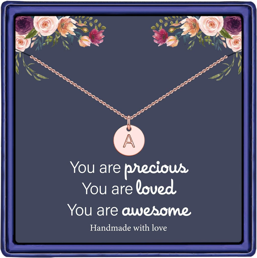 Disc Initial Necklaces for Girls Jewelry - Birthday Gifts for Girls | 14K Gold Plated/14K Rose Gold Plated/S925 Sterling Silver Disc Initial Necklaces for Girls, Jewelry for Kids Birthday Gifts