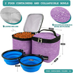 Dog Travel Backpack 27L Airline Approved Pet Supplies Bag, Purple | Cat Traveling Suitcase Organizer for Weekend Road Trip Camping; 2 Food Containers, 2 Collapsible Bowls & Poop Bag Dispenser