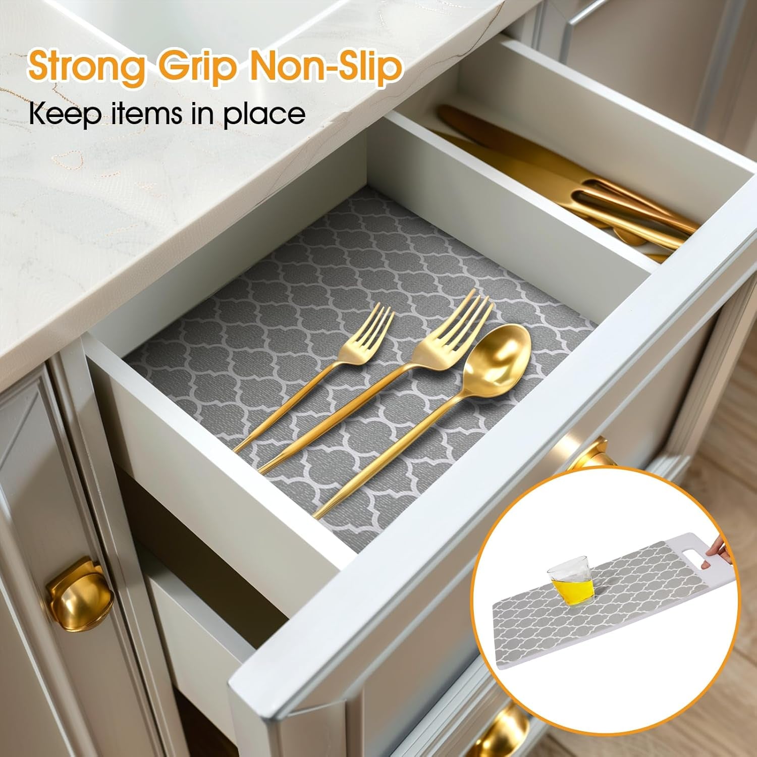 Shelf and Drawer Liner for Kitchen Cabinet Non-Adhesive Non Slip | Thickened Shelf Paper Waterproof Shelves Protector Pantry Liner Cover for Dresser Cupboard Bathroom Gray 23IN X 30FT