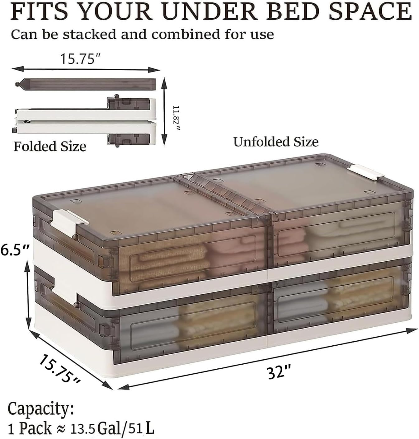 Under Bed Storage Containers, Stackable under Bed Rolling Storage Plastic Containers, 11.5Gal Storage Bins with Wheels, Multi-Purpose Storage Bins with Lids for Clothes, Shoes, and Duvets