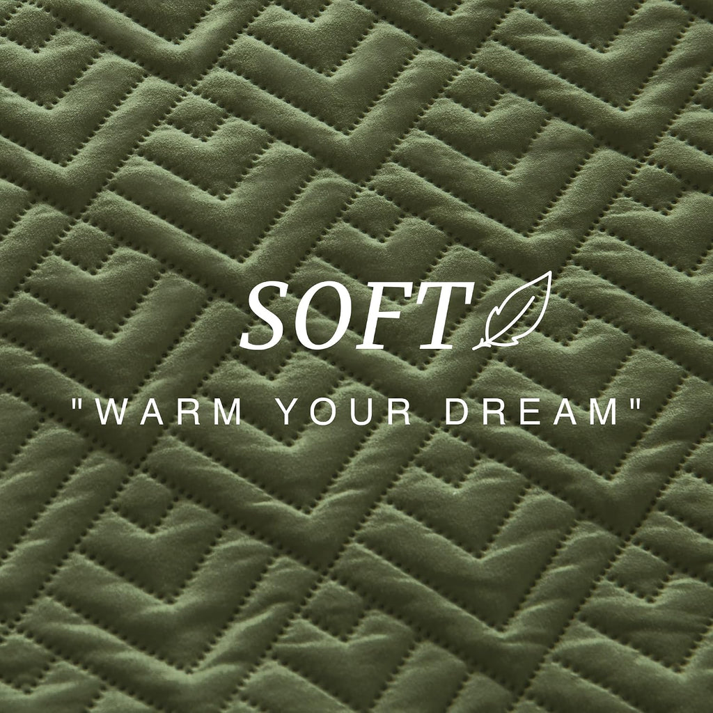 Quilt Set Queen Size Summer Squares Pattern Forest Green Bedspread | Bedding Set for All Season Use, Soft & Breathable Coverlet,3-Piece Set Includes 2 Shams, Machine Washable