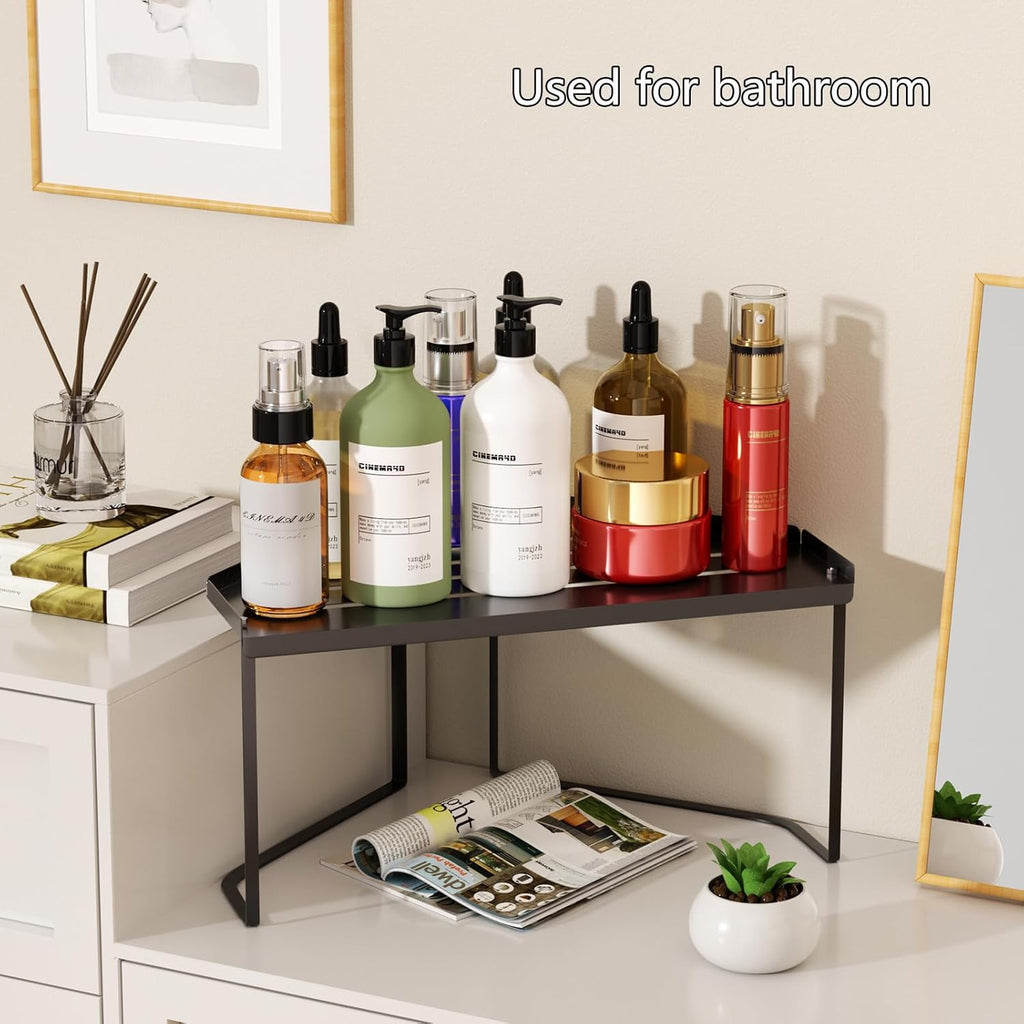 Stackable Metal Kitchen Cabinet Organizer,Kitchen Corner Shelf with Non-Slip Mat,Bathroom Organizer,Storage Shelf for Cabinet/Bathroom/Countertops/Utensils