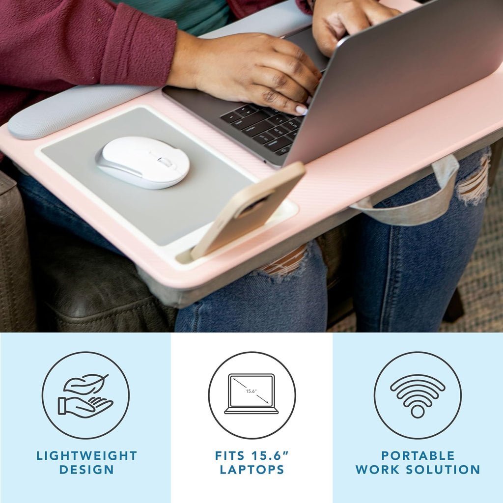 Home Office Pro Lap Desk – Pink, Fits 15.6” Laptops