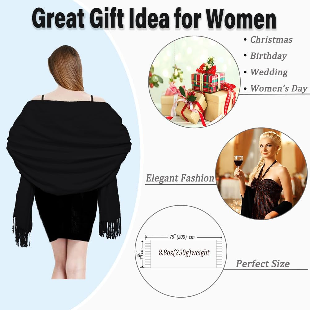 Women'S Winter Scarf Large Pashmina Shawls and Wraps | Formal Warm Soft Shawl Wrap for Evening Dress Wedding Bridal Bridesmaid Travel Birthday Christmas Mothers Day Gifts