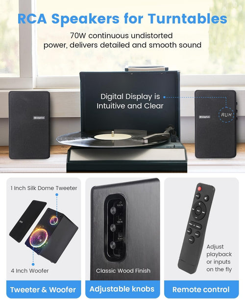 Active Bookshelf Speakers, 80W Powered Vinyl Record Player Speakers with 4 Inch Woofer, Turntable Speakers with Optical/Arc/Rca/Aux/Bt Input, Home Stereo Speakers Wired for TV Desktop PC