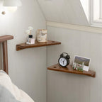 Floating Nightstand Set of 2 Walnut Bedside Shelf for Small Spaces | Wall Mounted Bedside Table with Cable Hole, Wooden Versatile Storage Organizer for Bedroom, Trapezoidal Design, Space Saving