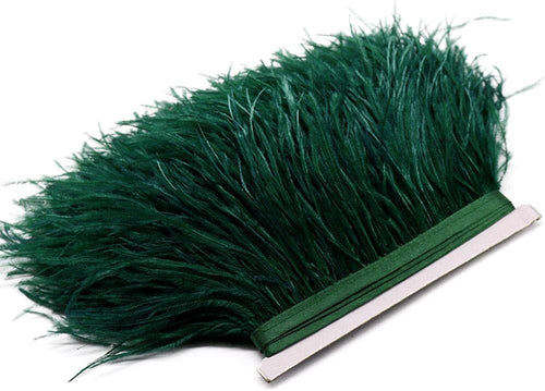 2 Yards Natural & Soft Ostrich Feathers Fringe Trims Ribbon - Used for Dress, Sewing Decoration, Craft Clothing, Boots, Wedding Decoration, DIY, Etc (Dark Green)