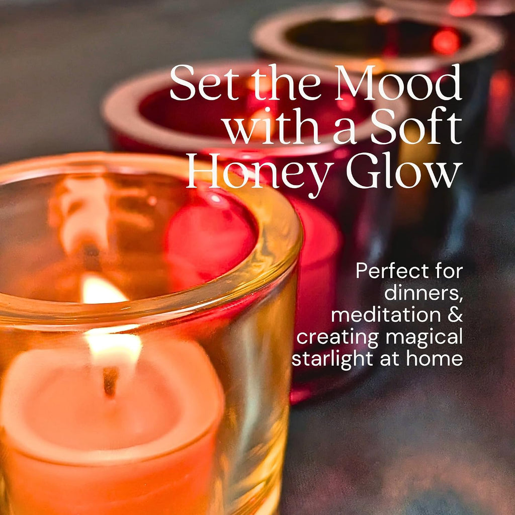 Tea Light Candles, Raw Yellow, Clear Cups, 24 Pack | 100% Pure Natural Bees Wax, Unscented, Paraffin & Soy Free, 5 Hour Burn Time, Made in USA