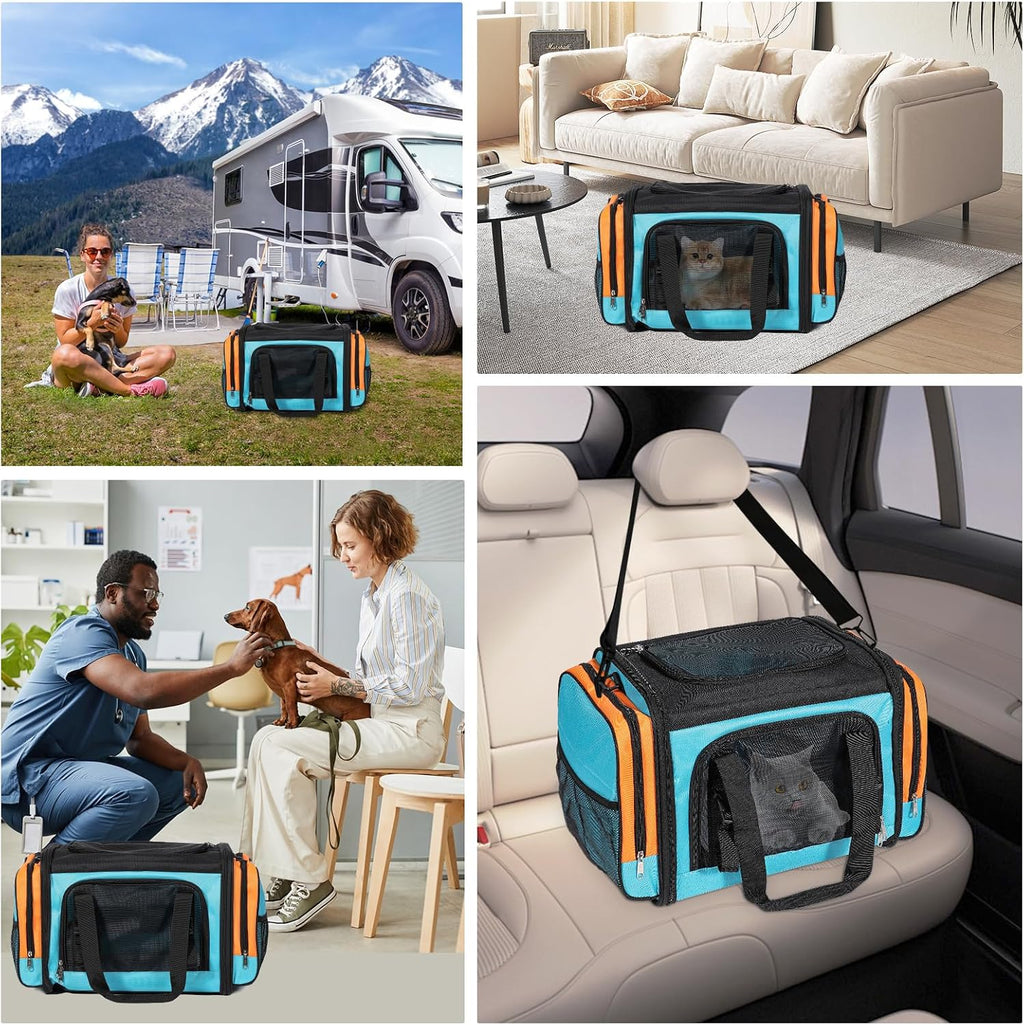 Large Cat Carrier for 2 Cats, Pet Carrier, Dog Carrier for Small Dogs, Cat Carrier Soft, Collapsible Large Pet Carrier for Traveling Indoor and Outdoor Uses - Blue 23"X13"X13"