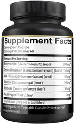 Berberine Supplement with Ceylon Cinnamon, Turmeric, Artichoke, Milk Thistle - Berberine Hcl Supplement Pills - 60 Capsules [2-Month Supply]