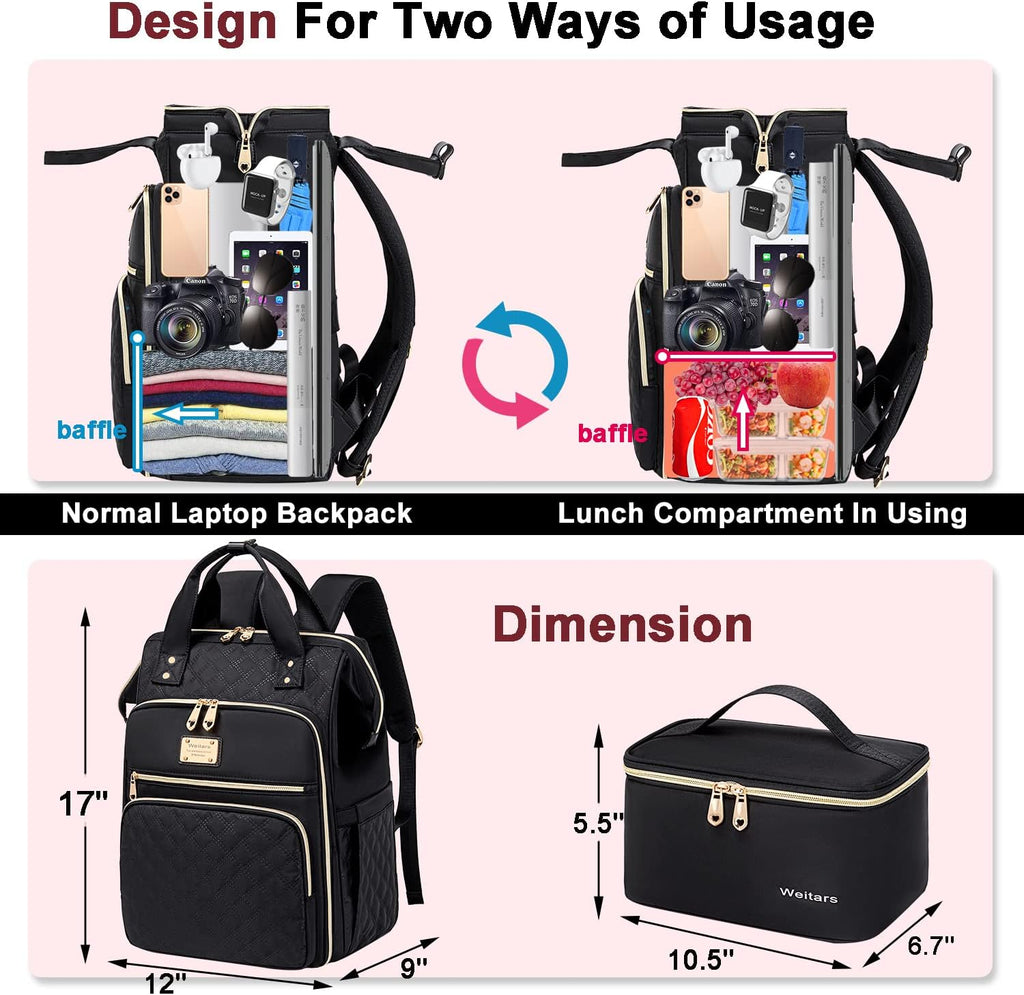 Lunch Backpack for Women,15.6 Inch Laptop Backpacks for Womens Back Pack, Travel Backpacks,Work Backpack for Women (Black)