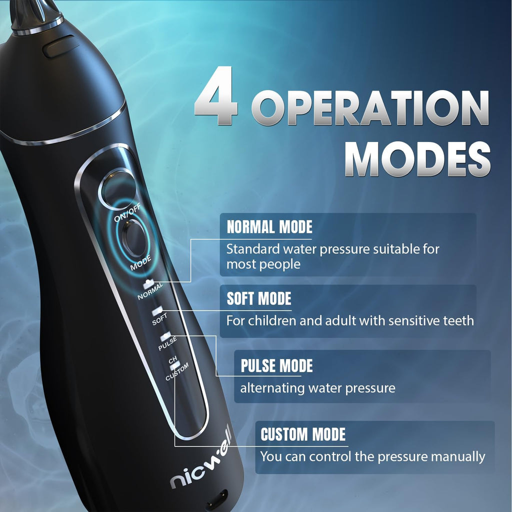 Water Dental Flosser Teeth Pick - 4 Modes Dental Oral Irrigator, Portable & Rechargeable IPX7 Waterproof Personal Orthodontic Supplie Water Teeth Cleaner Picks for Home Travel