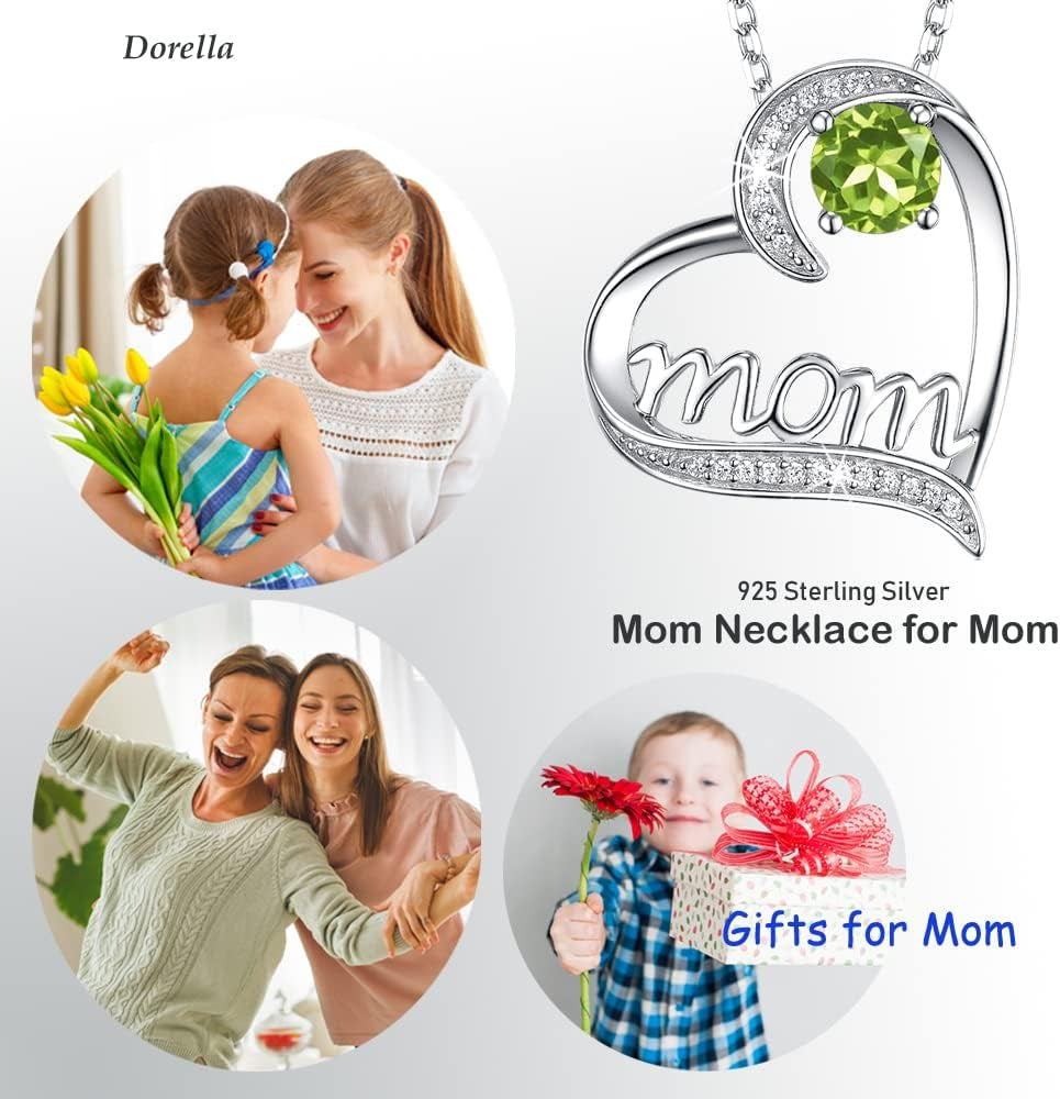 Birthday Gifts for Women 925 Sterling Silver Mom Necklace August September Birthstones Necklace Peridot Blue Sapphire and More Stones Jewelry for Her Love Heart Pendant Necklace