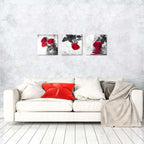 Canvas Print 3 Pcs Black White and Red Wall Art Rose Wall Decor Abstract Decorations Flower Picture on Canvas for Home Decor Stretched and Framed 12X12Inches
