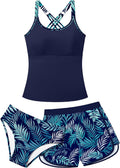 Girls Swimsuit 3 Piece Bathing Suits for Girls Tankini Sets with Print Shorts Crossback Teen Girl Swimwear 9-16Y