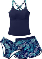 Girls Swimsuit 3 Piece Bathing Suits for Girls Tankini Sets with Print Shorts Crossback Teen Girl Swimwear 9-16Y