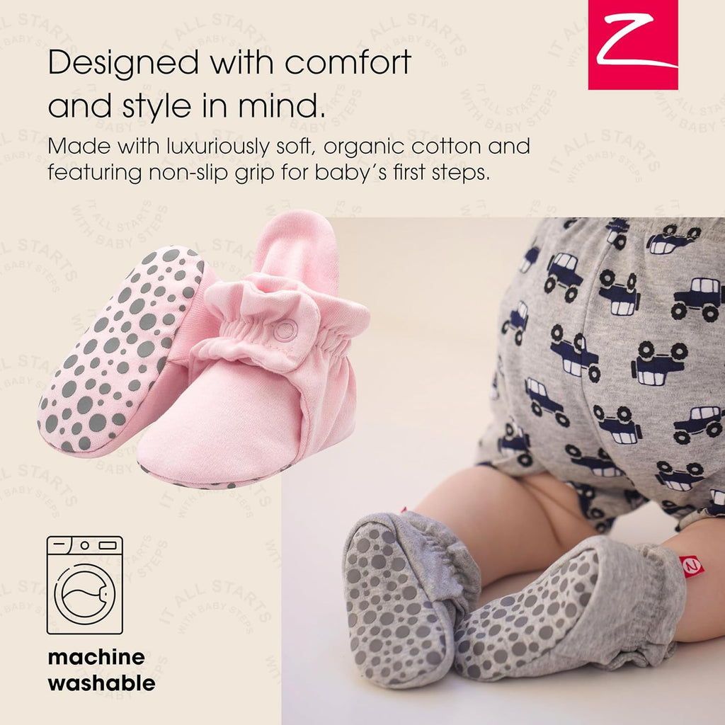 Unisex Organic Cotton Baby Booties, Stay-On and Non-Slip, Newborn to Toddler
