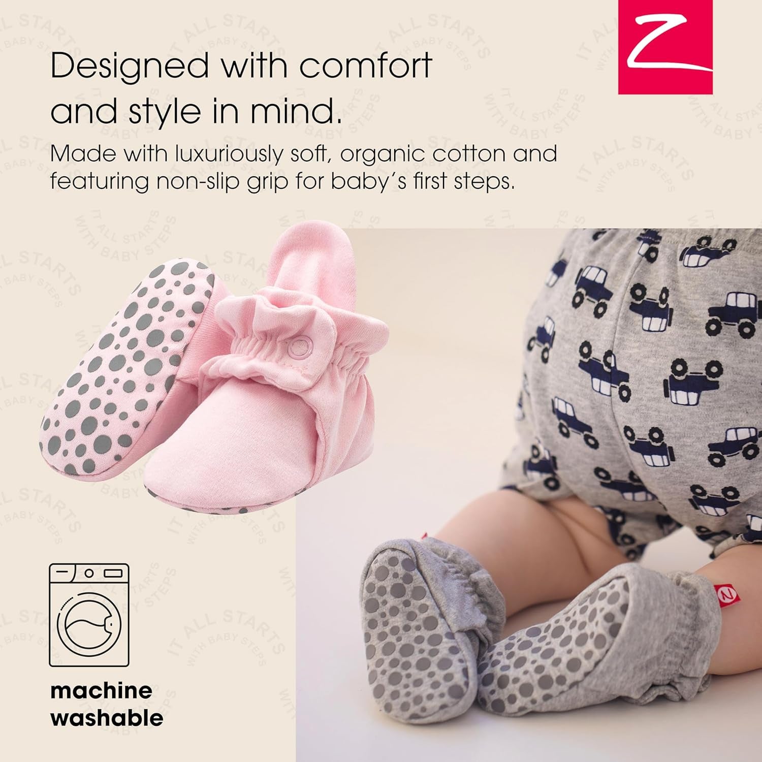 Unisex Organic Cotton Baby Booties, Stay-On and Non-Slip, Newborn to Toddler